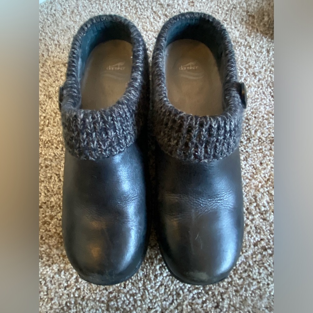 Dansko Black Leather Slip on Clogs